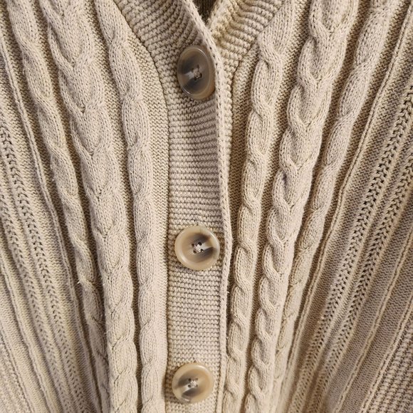 Women's Eddie Bauer Sweater SZXL Tan Cable Knit 4 Button Collared 3/4 Sleeves - Picture 3 of 6